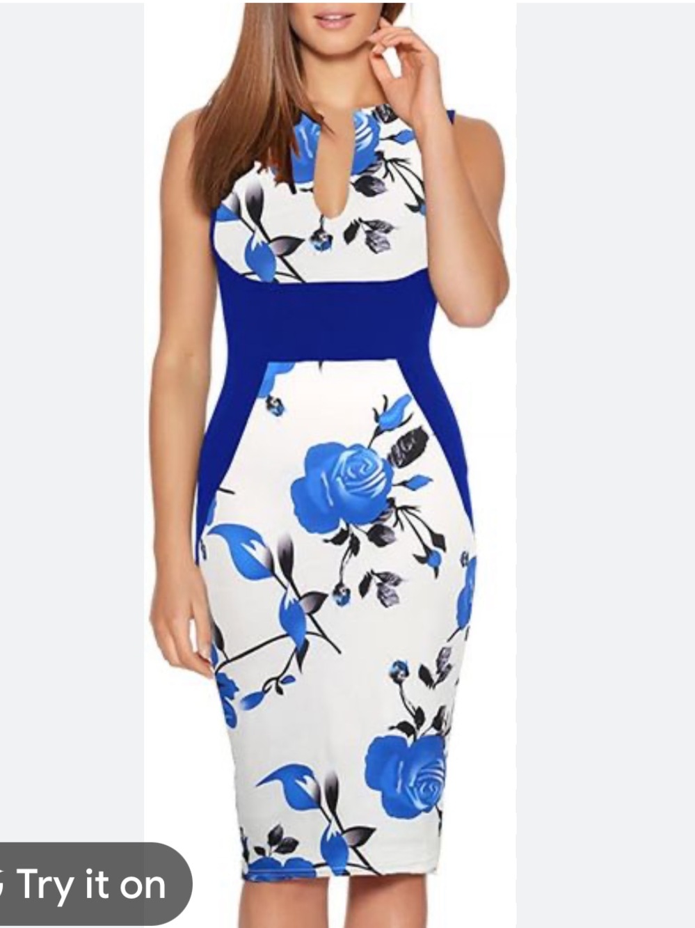 Fantaist Large Blue & White Floral Sheath Dress Bodycon * see notes